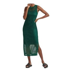 A New Day Women Open Work Sweater Tank Sleeveless Sheer Knit Midi Dress Green XS